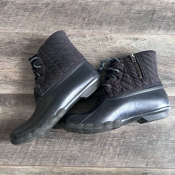 Sperry Saltwater Nylon Quilted Shaft Duck Boots Black Size 8 - Picture 4 of 11